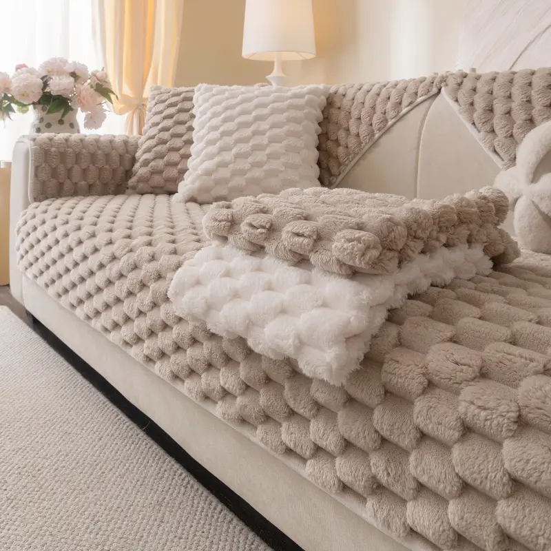 1pc Sofa Cover Soft Plush Sofa Cushion Cover, Pet-Friendly Faux Fur Protector, Sofa Couch Protector, Decorative Home Office Living Room Accessory, Durable & Stylish Design, Universal Sofa Protector, Dustproof Couch Protector