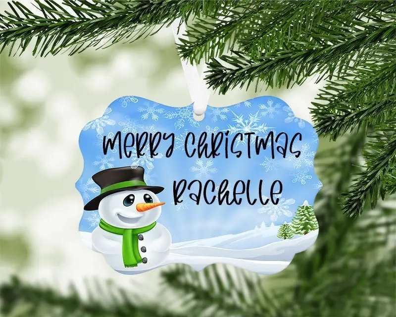 Custom Christmas Snowman Ornament - Aluminum Decorative Snowman with "Merry Christmas" Message, Ideal for Gifts and Landscaping