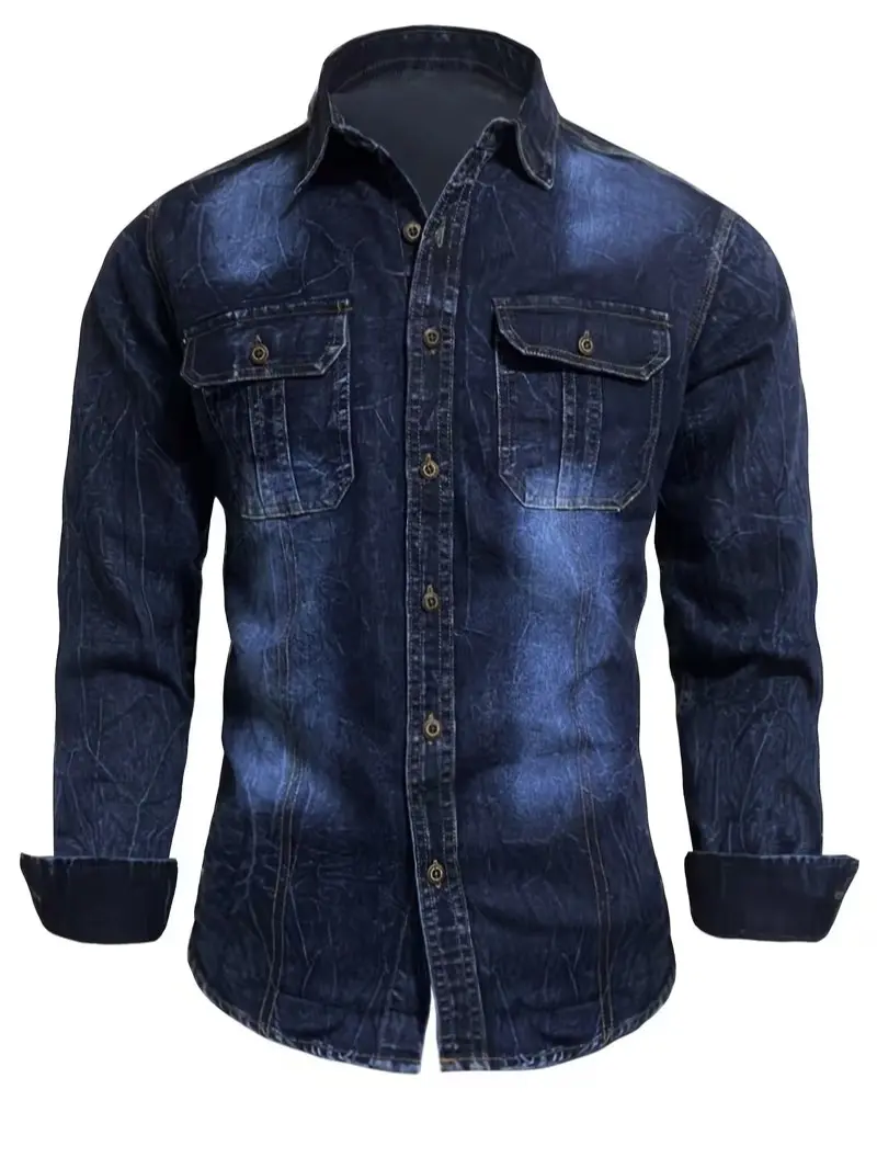Men's Tie-Dye Washed Denim Jacket Coat, Minimalist Casual Long-Sleeve Soft Top, Festive Holiday Wear, Button-Detail Fitted-Cut Outerwear