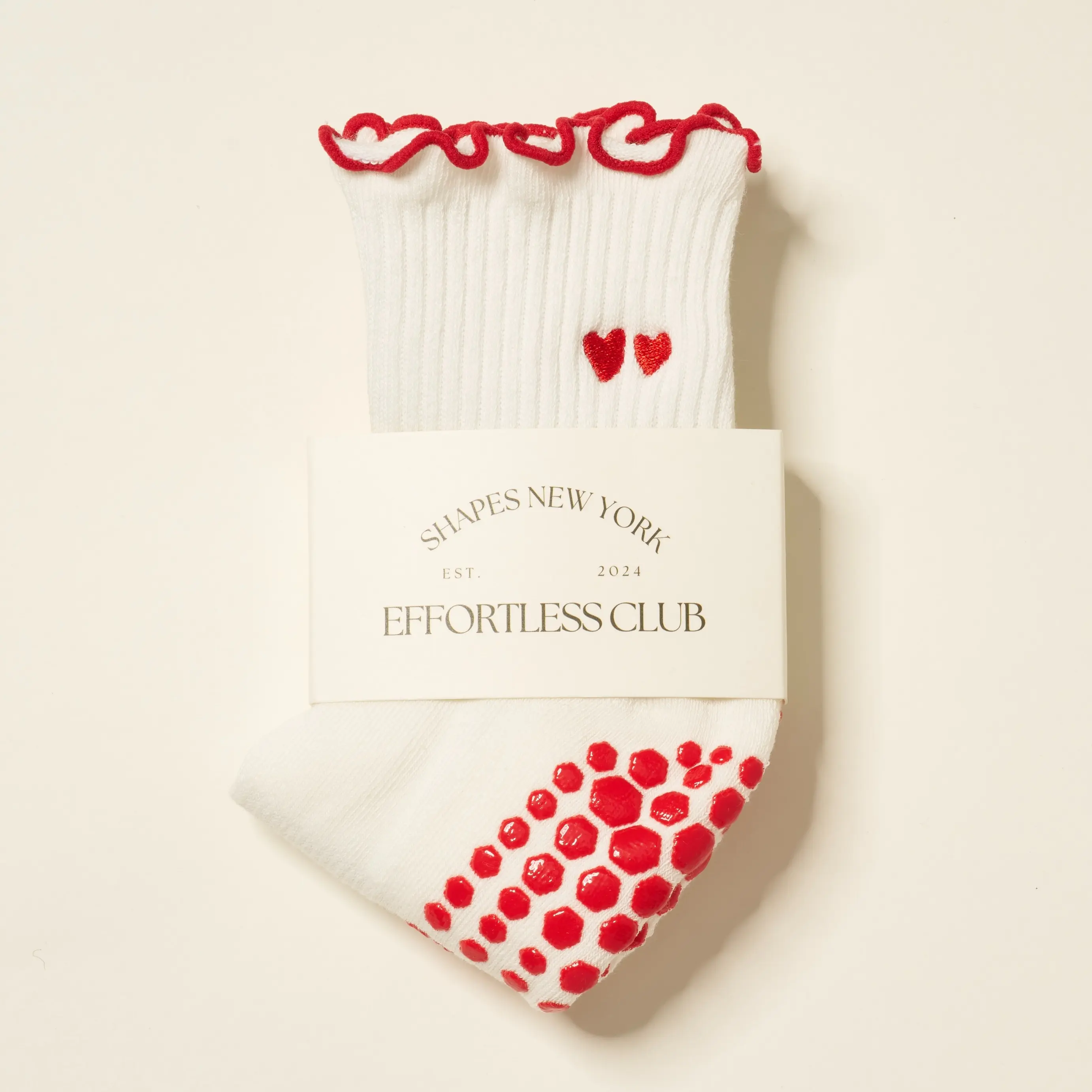 Shapes Studio effortless club Crew Calf Grip Socks, Cutest Fruits Pilates Socks, Non-Slip Socks, Barre Yoga Fitness, Embroidery Heart Duo
