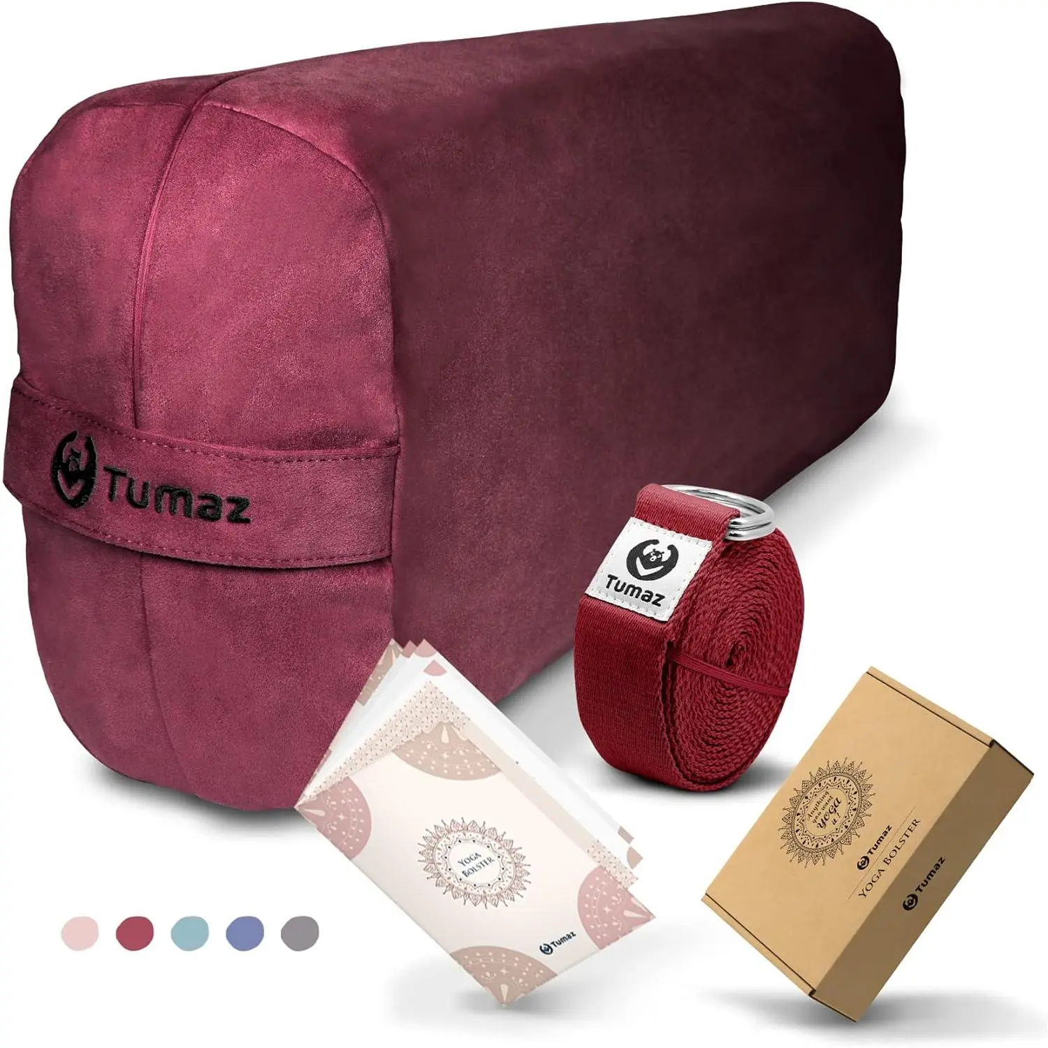 Rectangular Yoga Bolster Set - Restorative Yoga Pillow with Ergonomic Curves, 8-Feet Strap, Carry Handle, Machine Washable Cover for Deepening Stretches