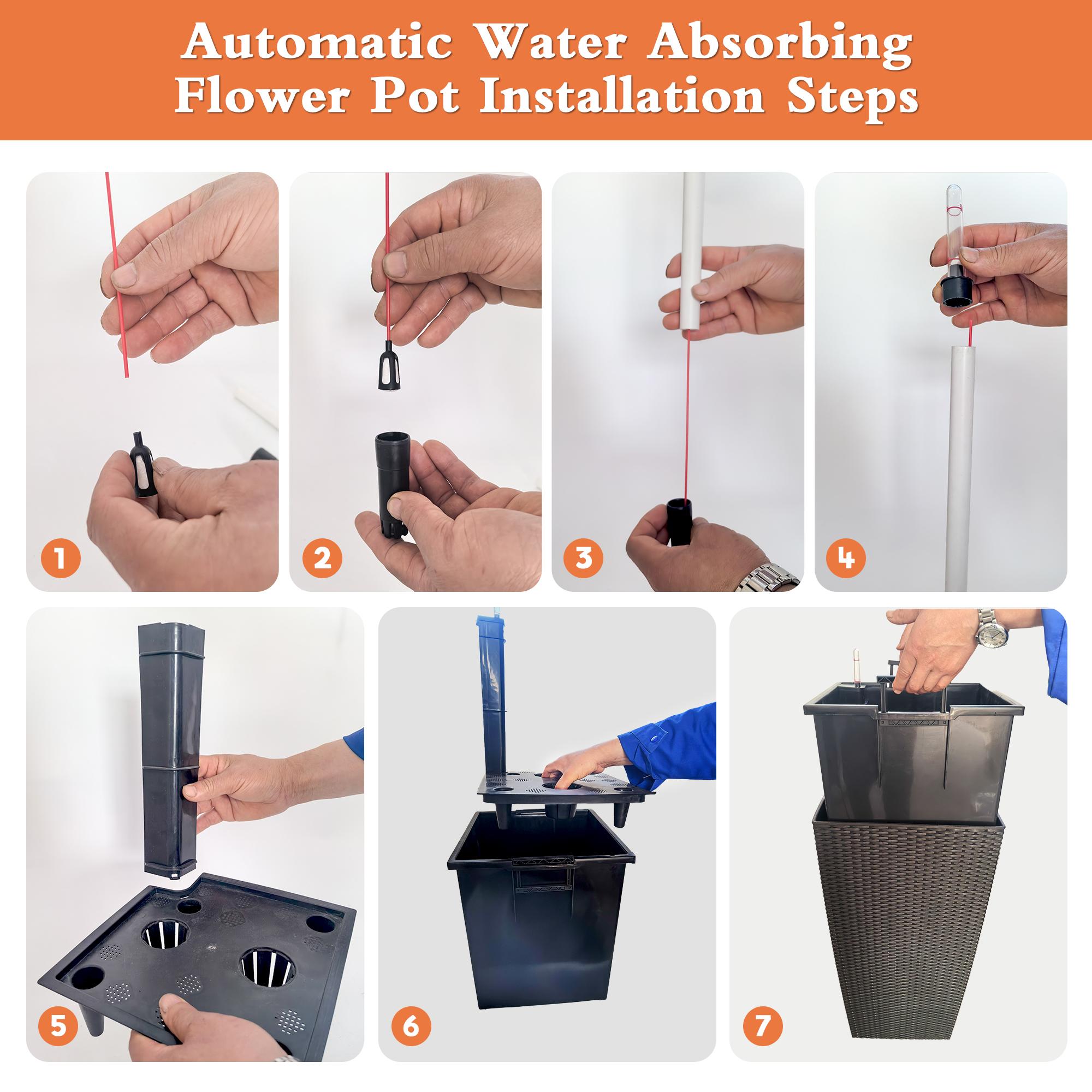 22 Inch High Pack of 2 Large Square Faux Rattan Planters, Self-Watering Flower Pots with Automatic Watering System & Drainage, Modern White Decorative Planter for Indoor Outdoor Use, Perfect for Porch, Patio, Backyard, Garden