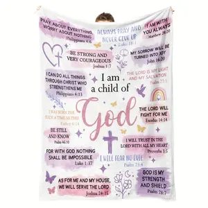 I Am A Youngsters Of God Inspirational Christian Throw Blanket For Women Soft Flannel With Uplifting Scripture Messages, Baptism Religious Gift, All-Season Comfort, Inspirational Throw Decorative Throw Digital Print Design 280gsm