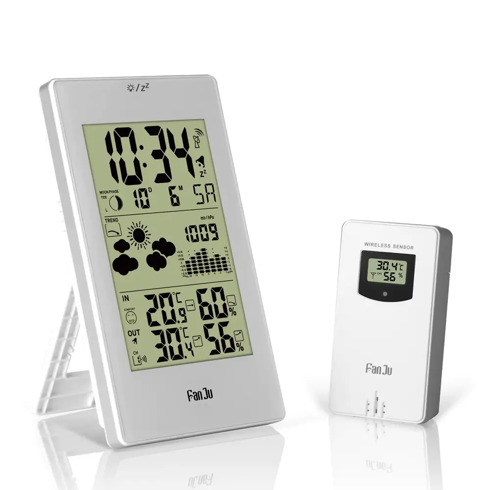 Weather Station With Barometer Forecast Temperature Humidity Wireless Outdoor Sensor Alarm and Snooze Digital Clock