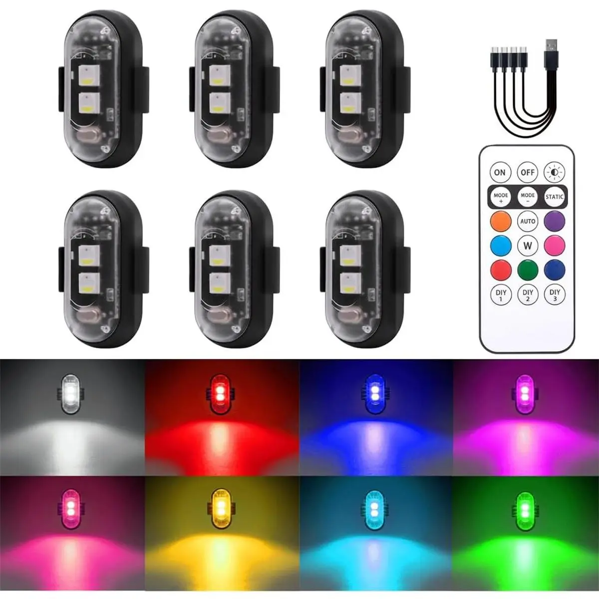 Wireless LED Strobe Lights - Under Glow Warning Flash Lights, Remote Control USB Charing Waterproof Anti-Collision Light for Car Motorcycle, strobe light bar, led strobe