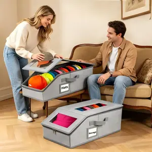 1 Pack Stackable Baseball Cap Storage Box, Holds 12 Caps, Dustproof, Sturdy Cardboard Hat Box For Storing Underwear, Socks, And Toys, Suitable For Women & Men, Gray baseball  cap  storage Organiser wardrobe organizer snapback durable foldable