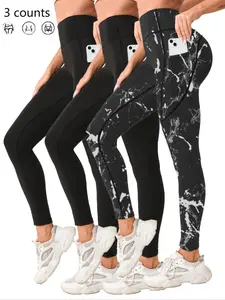 Women's All Over Print Pocket High Waist Sports Leggings, Casual Comfy Breathable Skinny Pants for Yoga Gym Workout Running, Ladies Sportswear for All Seasons