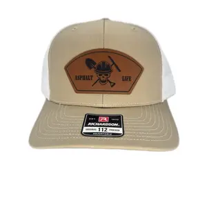 “Asphalt Life” Skull Brown  Leather Patch Hat hats  men