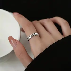 Stainless Steel Chic Geometric Open Silver Chrome Ring - Hip-Hop Style for Everyday, Party Wear, Silver Chrome Rings
