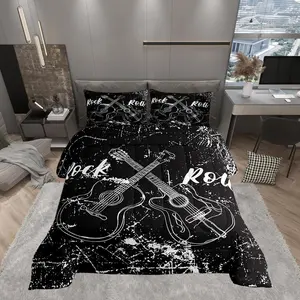 Rock Roll Music Comforter Set,Guitar Instrument Duvet/Quilt Set for Kids Boys Bedroom,Retro Abstract Graffiti Soft Microfiber Bedding Comforters
