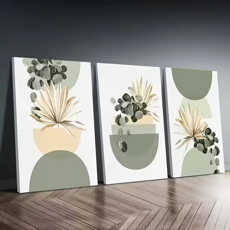 3 PCS Minimalist Frameless Canvas Wall Art Set, Waterproof Geometric Abstract HD Printing Decorative Piece, House Decor for Living Room Decor, Bedroom, Housewarming Gift Idea