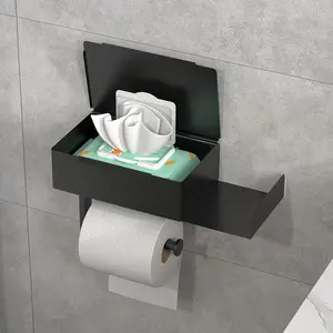 Stainless Steel No Drill Toilet Paper Holder, Bathroom Privacy Tissue Box, Roll Paper Rack and Wet Wipe Holder for Easy Use