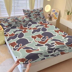 Military Camo Fitted Sheet Set, 1 Fitted Sheet + 2 Pillowcases - 3 Pcs Ultra Soft Breathable Deep Pocket Bedding, Army Style Camouflage Bed Sheets for Teens Bedroom, All Season Use, Full Size