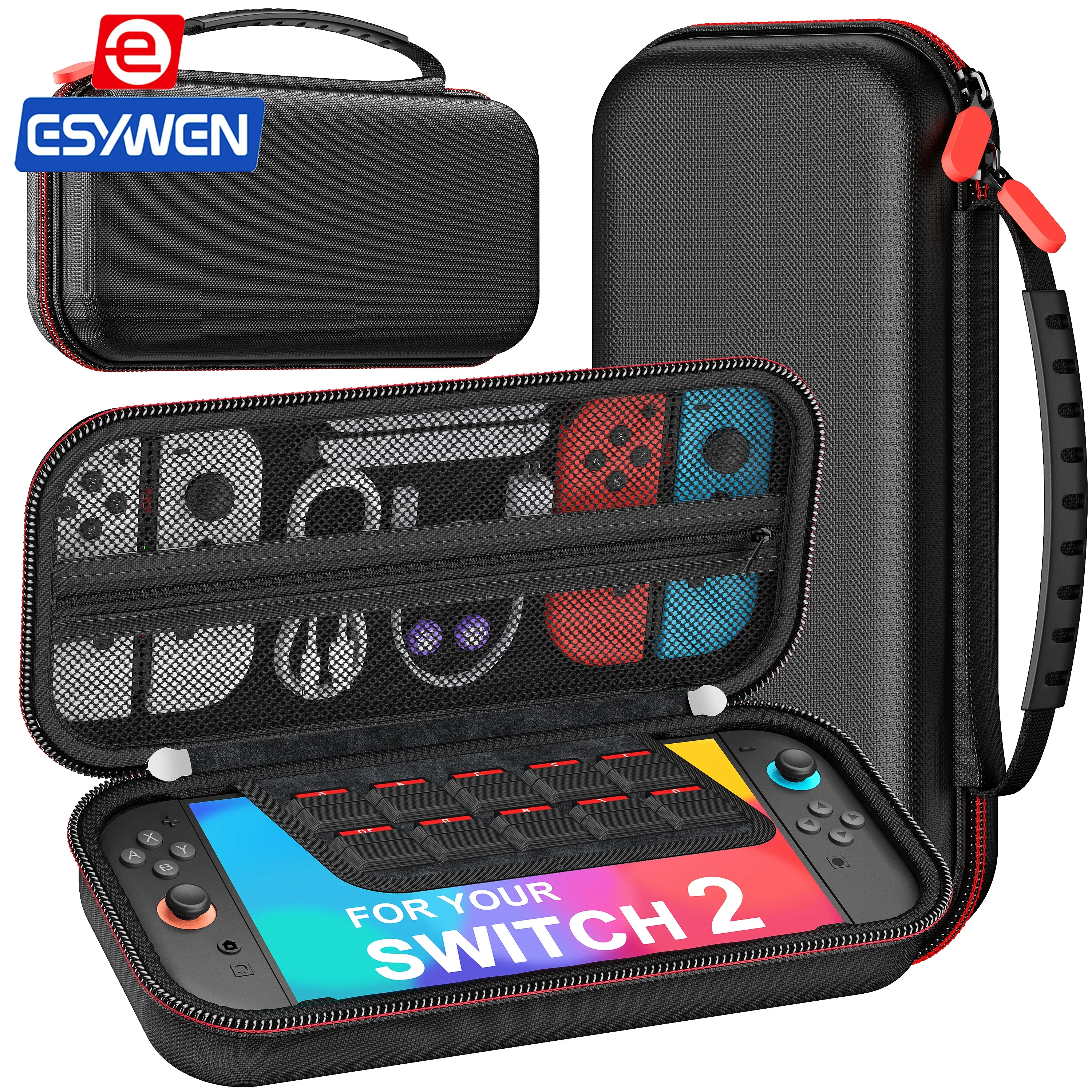 ESYWEN Sturdy EVA Hard Shell Console Carrying Case - Smooth, Organiser for Nintendo Switch 2 (2025), Switch OLED, Durable Protection, Comfortable Hand Strap, Mesh Pocket for Accessories & Game Cards (Back to School Haul)