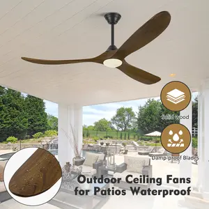 52/60/70inch Rustic Smart Ceiling Fan with Light and Remote/APP/Alexa Control Large Airflow 3 Wood Blades Reversible DC Fan 6 Speed