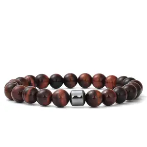 Mens Red Tiger Eye Bead Bracelet