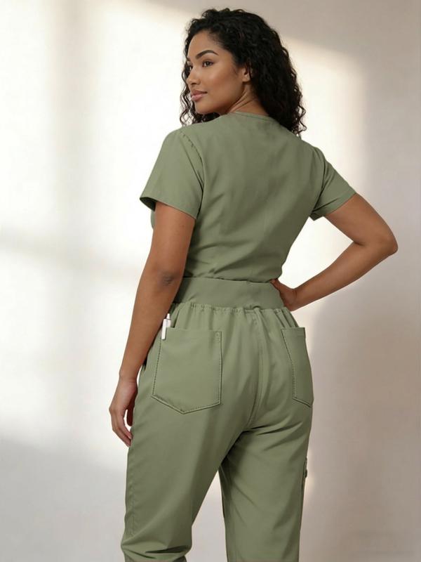 Women's Medical Scrubs Set, Anti-Pilling Breathable Multi-Pocket Top and Side Zip Joggers Pants, Hospital Clinic Spa Use