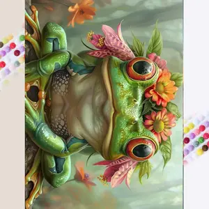 1 set of DIY diamond painting kit, 5D diamond art kit, DIY decorations of frog, flowers, branches. Mosaic, diamond art, DIY art home decor.