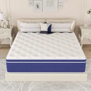 MULINATURE - Mattress 12/14 Inch Twin Full Queen King Size Gel Memory Foam Hybrid Pocket Spring Bed In A Box Body Support Breathable Fabric Skin-Friendly Blue White For Home Hotel Bedroom Comfy Sleep