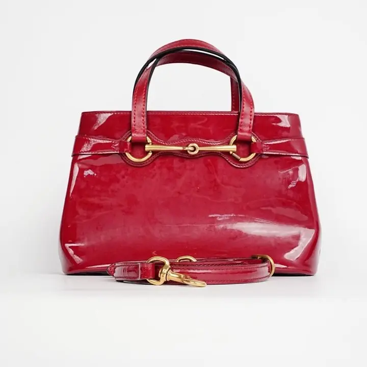 Pre-owned GUCCI Bright Bit Small Patent Leather 2 Way Handbag 24343106