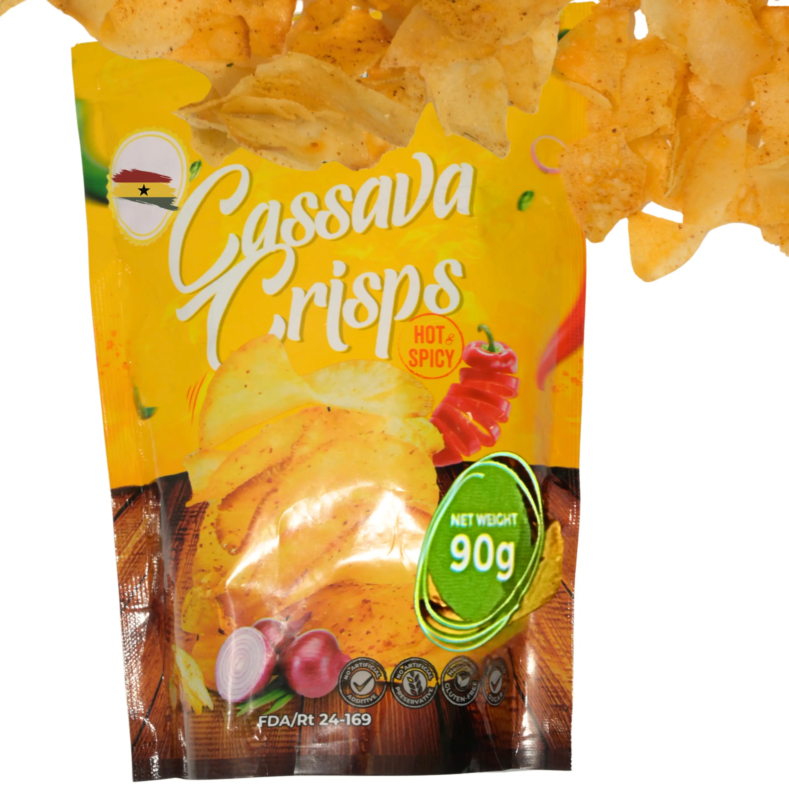 African Delights Cassava Crisps, Hot & Spicy, Pack of 3 (90g Each)