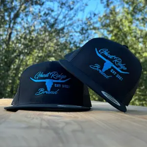 Black Yupoong Classic 6006 Blue Bull Hat Durable Logo Accessory