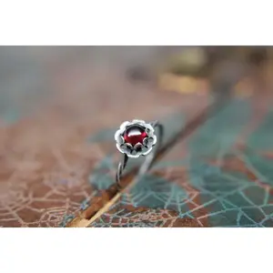 Delicate Sterling Silver Floral Gemstone Ring. Pretty sterling silver flower stacking ring with a gemstone center. Springtime bouquet ring.
