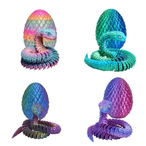 3D Printed Snake & Surprise Egg Set, 4 Counts/set Colorful Articulated Joints Abstract Figure Sculpture Desktop Ornament, Suitable for Various Room Decorations