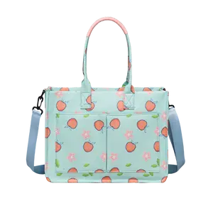 RIVERICH Large Canvas Tote Bag for Women,Crossbody Tote Bag with Cute Peach Pattern,Fabric Shoulder Bag Handbags with Adjustable Strap for Travel Gym Shopping Work