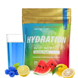 Essential Elements Hydration Packets - 24 Stick Packs of Electrolytes Powder with ACV & Vitamin C - Blue Raspberry Lemonade, Watermelon Cucumber & Yuzu Lime