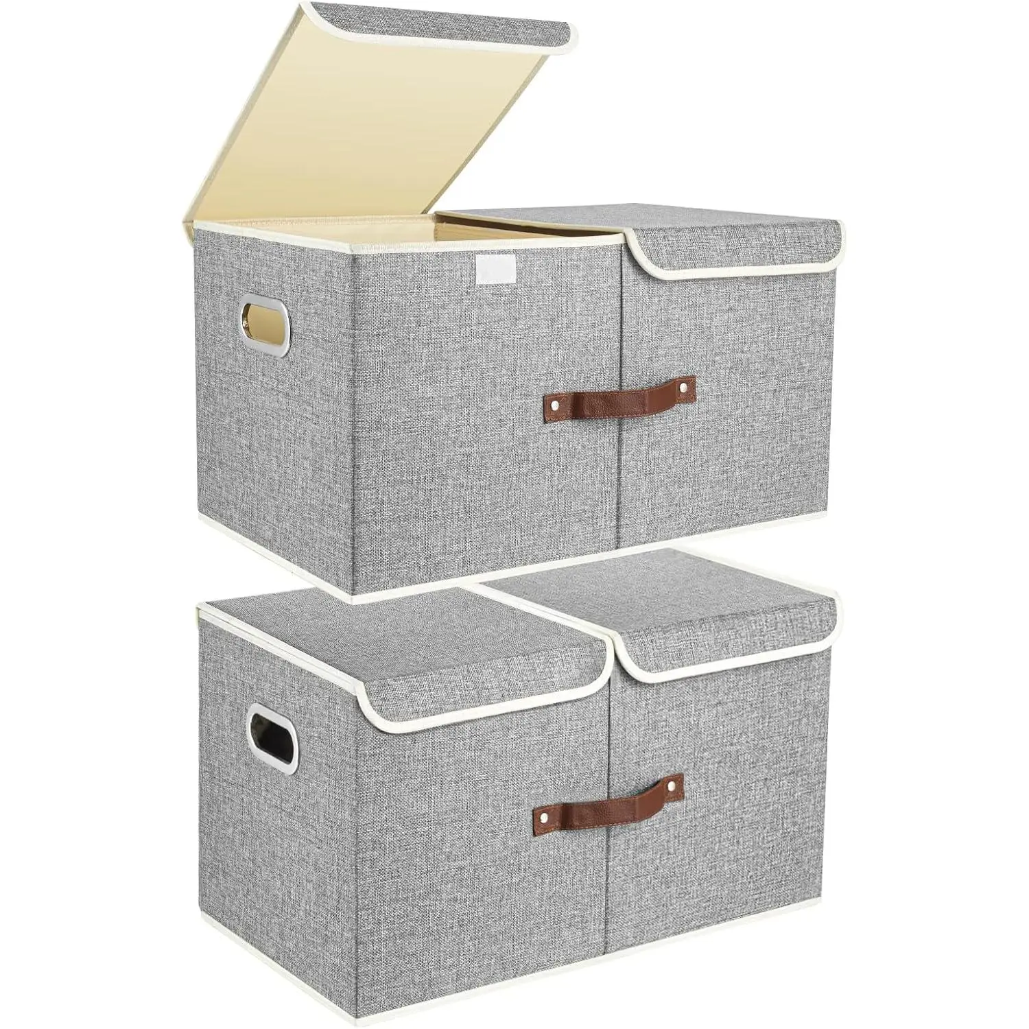 Collapsible Storage Bins with Lids and Compartments, Organizing Bins for Closet Storage, Clothes Storage, Cube Organizer for Home Office Storage - 2 Pack - Gray