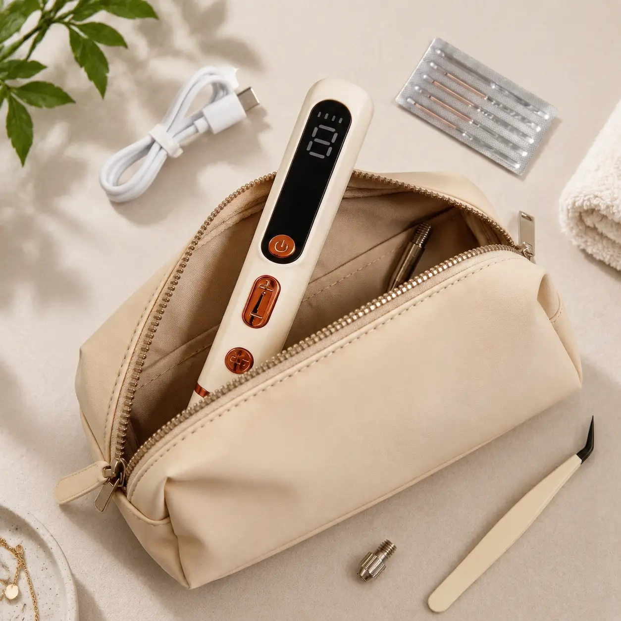 Portable Rechargeable Facial Beauty Grooming Pen with Precision Tip, Multi-Speed Adjustment, USB Charging Design, and Included Elegant Precision Tweezers for Daily Skin Care