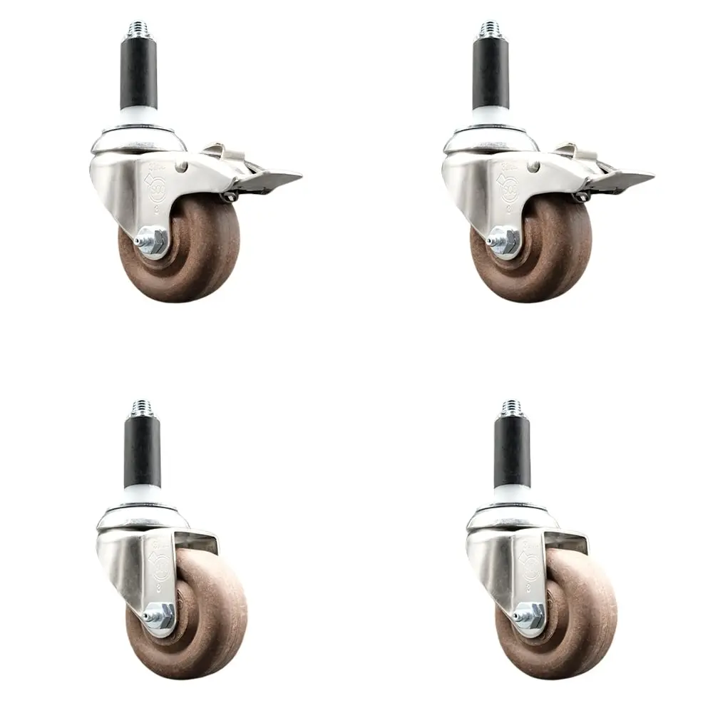 212 MAIN SCC-SS316TTLEX20S314-GFNSHT-2-S-2-1 High Temperature Glass Filled Nylon Swivel Stem Caster - 3 in. Nylon Wheel, 1 in. Expanding Stems, 316 Stainless Steel, Swivel Type, Chemical Res., Lock Brake, Set of 4