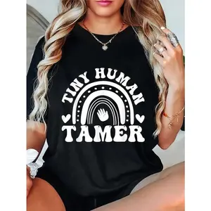 100% Cotton Unisex Tiny Human Tamer Daycare Teacher T-Shirt Casual Graphic Printed Tee
