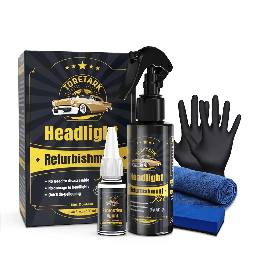 Toretark No-Sand Car Headlight Restoration Kits (100ML Cleaning Solution + 10ML Crystal Coating Agent), Repairs Oxidized And Yellowed Headlights, Crys