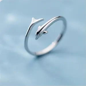 Fashion Cute Animal 925 Sterling Silver Jewelry Personality Dolphin Fish Exquisite Opening Silver Rings