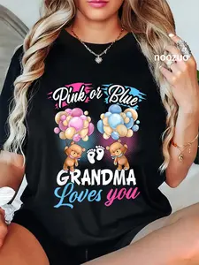 100% Cotton Unisex Bears Pink Or Blue Grandma Loves You Gender Reveal T-Shirt