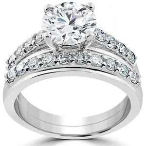 Certified 3ct Diamond Engagement Ring Wedding Band Set 14k White Gold Lab Grown