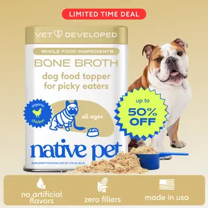 Native Pet Bone Broth for Dogs and Cats - Chicken Bone Broth Powder Dog Food Toppers for Picky Eaters - Provides Extra Nutrition for Joint Strength, Immune Support & Heart Health - 96 Scoops Puppy Food