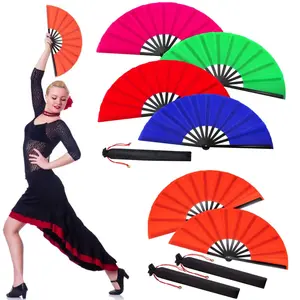 2/4 Large Chinese Folding Hand Fans Ground Popping Rave Clack Hand Fan Clap Fans for Line Dancing Chinese Kung Fu Festival Party Beauty & Personal Care