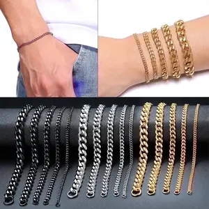 Stainless Steel Gold Plated Geometric Bracelet - Hip-Hop Style bracelet stack-Heavy Chain men's  bracelet
