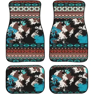 4 Pieces Car Floor Mats Resistant Soft Comfortable Carpet Car Interior Accessory Universal Fit Front Driver Passenger Seat for Car SUV Van and Truck(Aztec Tribal Print)