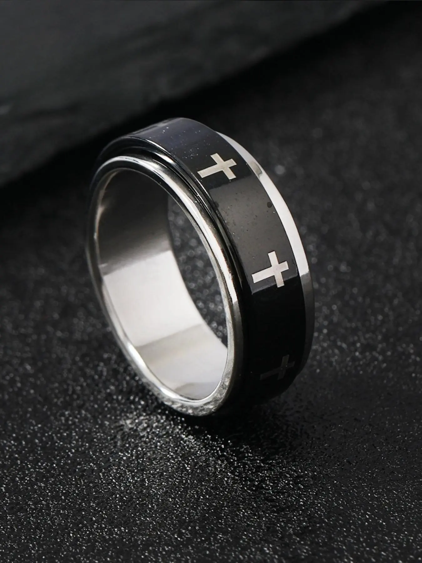 Unisex Easter Street Style Dark Aesthetic Cross Pattern Ring, Trendy Rotatable Double Layered Double Layer Design Metal Ring, Fashionable Jewelry for Daily & Party Decoration, Rotating Ring, Statement Rings