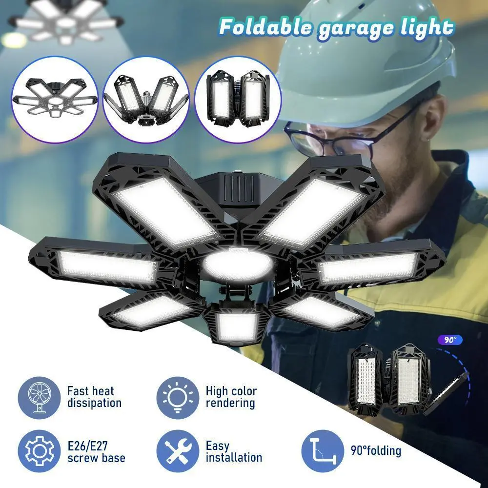 【BackToSchool】LED Garage Light Deformable Bright Shop Ceiling Bulb Lamps,  Led Workshop Ceiling Light, E26/E27 Daylight Ultra Bright Garage Lighting, Floodlights, Commercial Flood Light