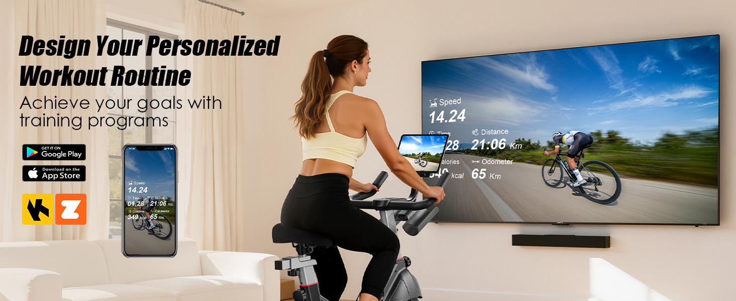 pooboo Exercise Bike, Indoor Fitness Cycling with Adjustable Magnetic Resistance, Stationary Bike with LCD Monitor for Home Gym, Comfortable Seat