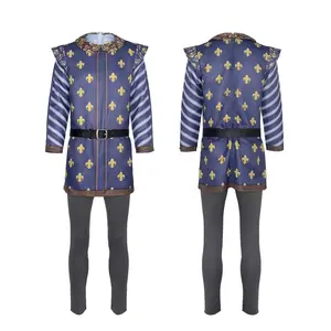 Prince Charming Cosplay Costume Set Men Medieval Shirt Pants Belt with Gold Fleur De Lis for Comic Con
