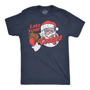 Mens Funny T Shirts I Ate Your Cookies Sarcastic Santa Claus Graphic Novelty Christmas Tee For Men Mens Funny T Shirts Cool Vintage Fashion T-Shirt Gift Classic Menswear Christmas Apparel for Men Funny Food Navy - I