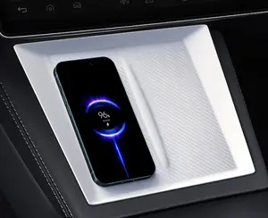 Silicone Center Console Wireless Charging Pad for Tesla Model 3 Highland (2024) & Model Y (2024+), Anti-Slip Phone Tray Inner Liner Mat, Light Beam Design