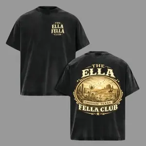 Vintage Washed Short-Sleeve T-Shirt - Ella Fella Club Texas Western Graphic, Cowboy Rodeo Desert Aesthetic, Oversized Unisex, Breathable Classic Fashion Minimalist Top, Gift for Country Fans