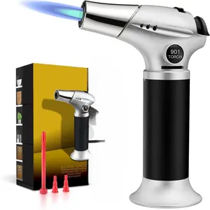 Butane Torch, Kitchen Torch Cooking Torch with Safety Lock & Adjustable Flame for Cooking, BBQ, Baking, Brulee, Creme, DIY Soldering(Butane Not Included)